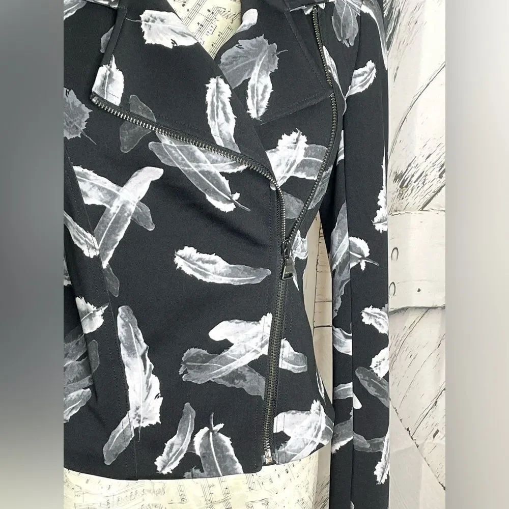 EXPRESS Feather Pattern Motorcycle Zipper Jacket S - Picture 3 of 7